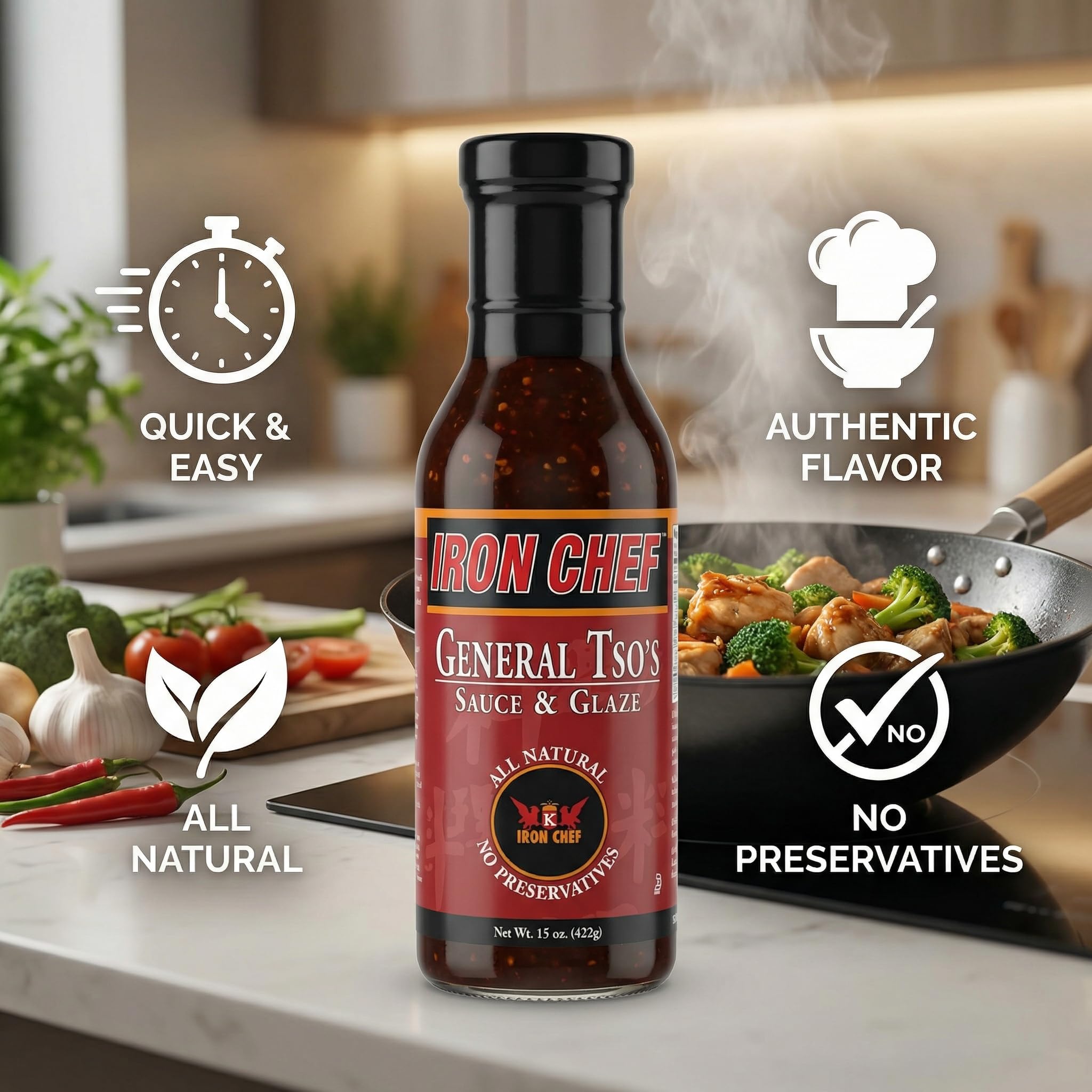 Iron Kitchen Sauce Glaze General Tso - 15 oz Bottles - General Tso Sauce for General Tso Chicken - Generals Hot Sauce Style Tso Products - Fried Rice