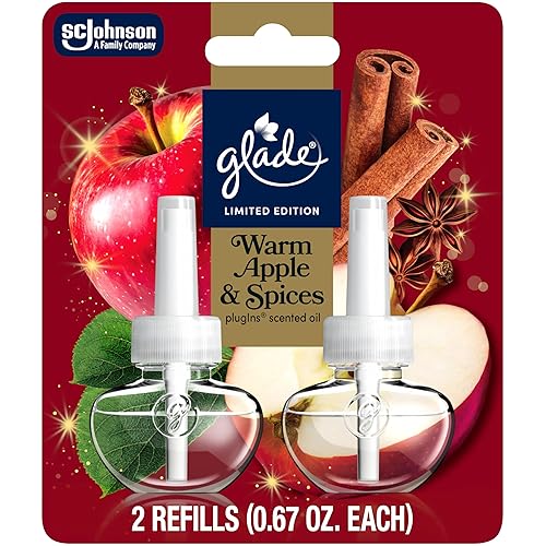 Glade PlugIns Scented Oil 2 Refills, Air Freshener, Warm Apple & Spices, 1.34 fl oz, Pack of 2