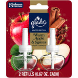 Glade PlugIns Scented Oil 2 Refills, Air Freshener, Warm Apple & Spices, 1.34 fl oz, Pack of 2