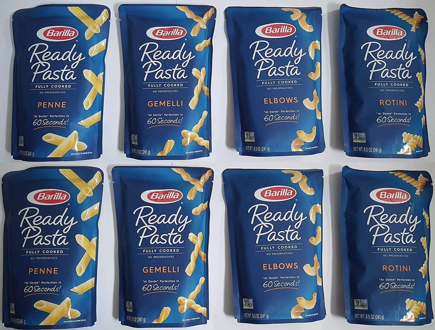 8-pack Variety, Barilla Ready Pasta: 2 pouches each of Rotini, Penne, Elbows, and Gemelli [2020]