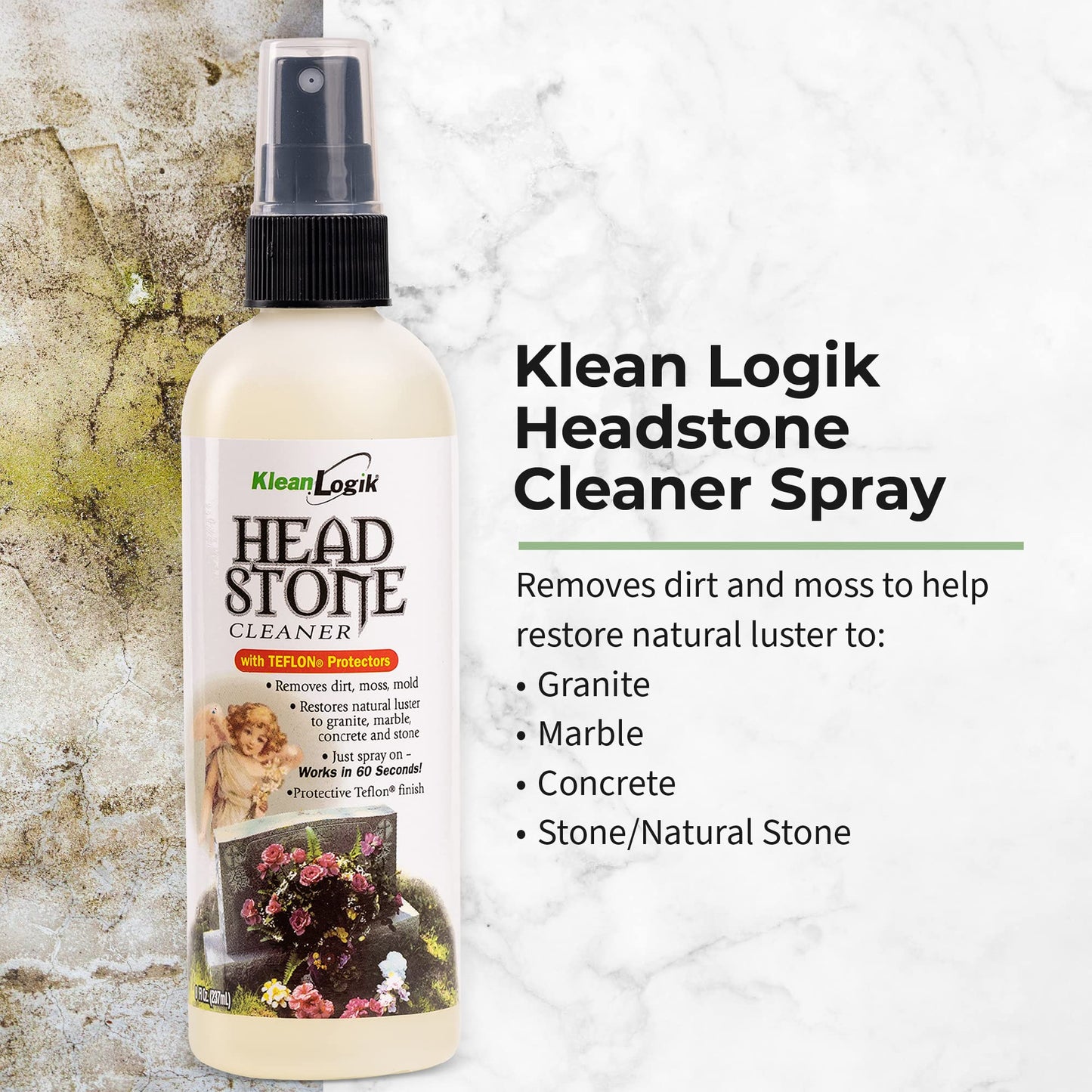 KleanLogik Headstone Cleaner For Graves & Memorials, Tombstone Cleaner Solution Removes Dirt & Plant Growth To Restore Natural Luster To Granite