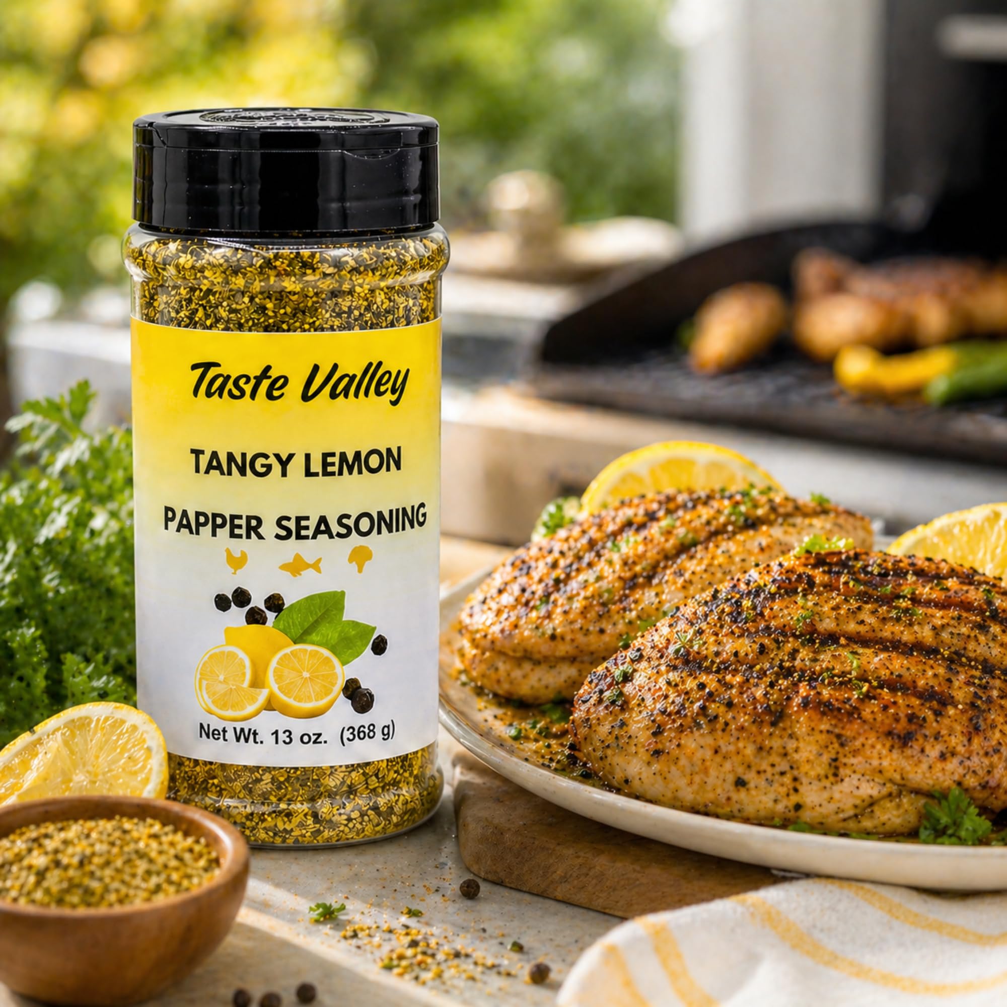 Taste Valley Lemon Pepper Seasoning - 13 oz Large Shaker Jar | 368 Servings | Zero Calories | No MSG | Seasoning for Lemon Pepper Wings, Chicken
