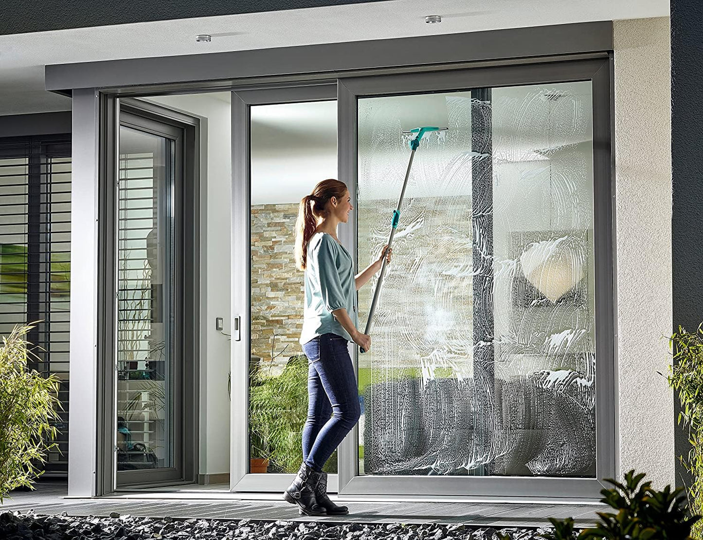 Leifheit 28 cm Window Wiper Powerslide with 4 m Aluminium Telescopic Handle