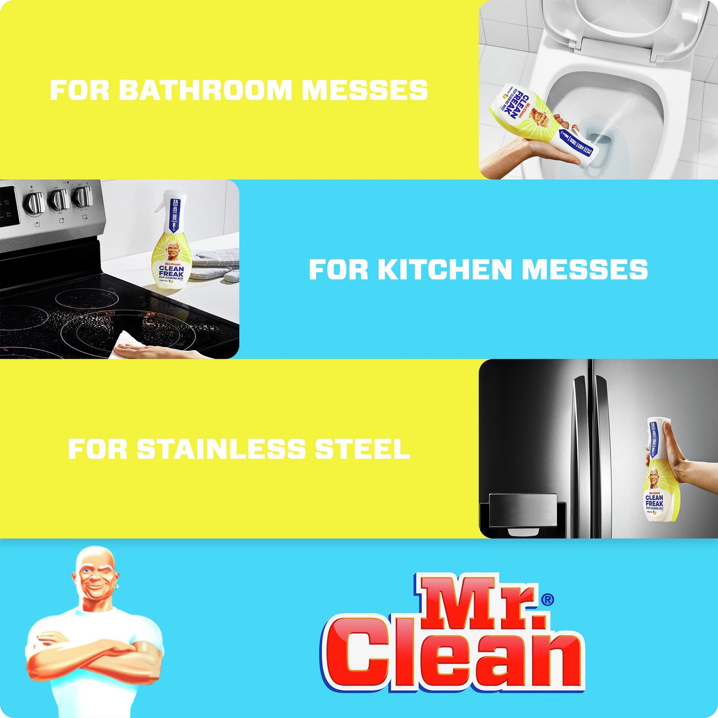 Mr. Clean All Purpose Cleaner, Clean Freak Mist Cleaning Kit for Bathroom & Kitchen Cleaner, Lemon Scent, Includes 1 Spray Bottle (16 oz) and 1 Large