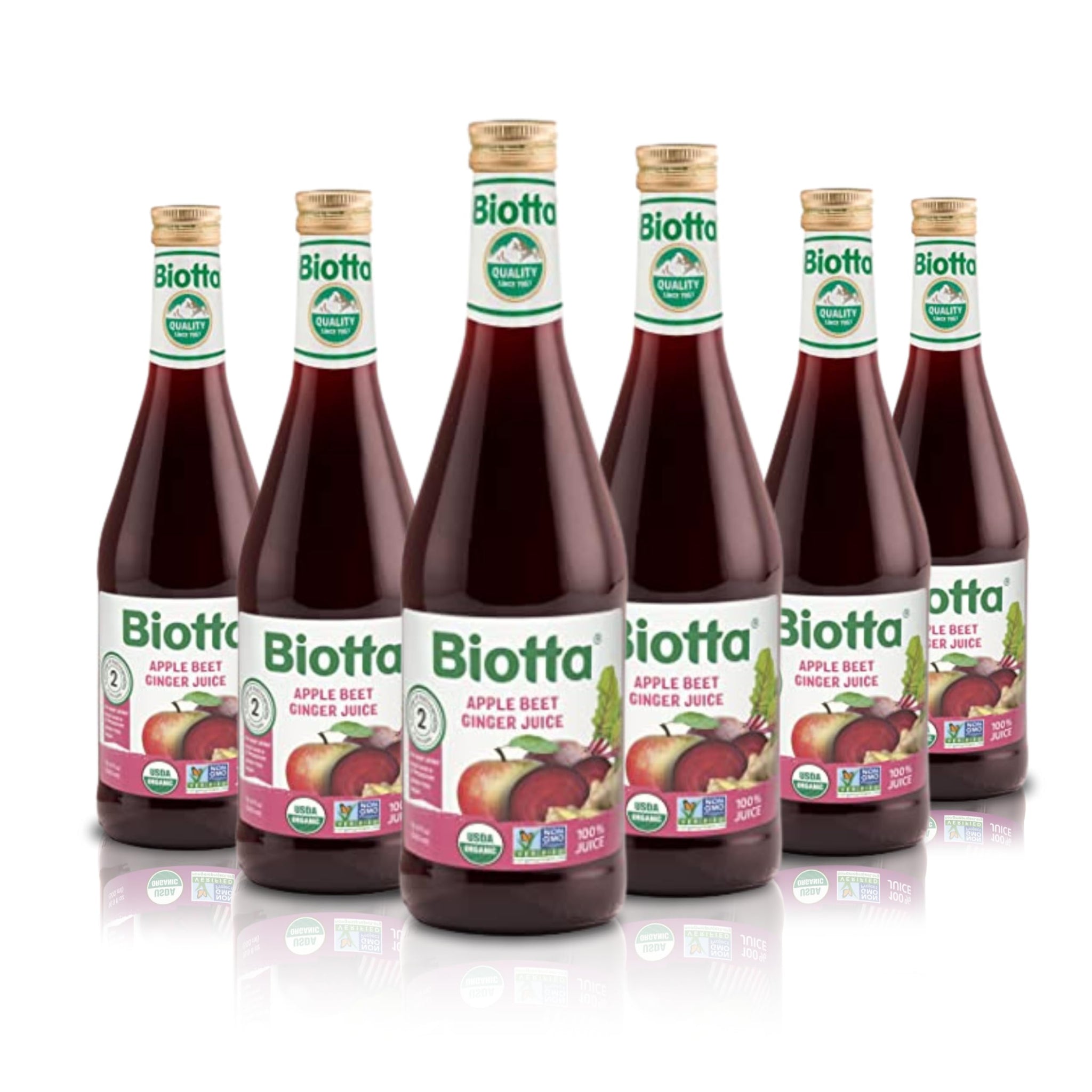Biotta Organic Apple Beet Ginger Juice - Superfood Blend with Organic Beetroot Juice, Apple, and Ginger Root (16.9 Fl Oz, Pk of 6)