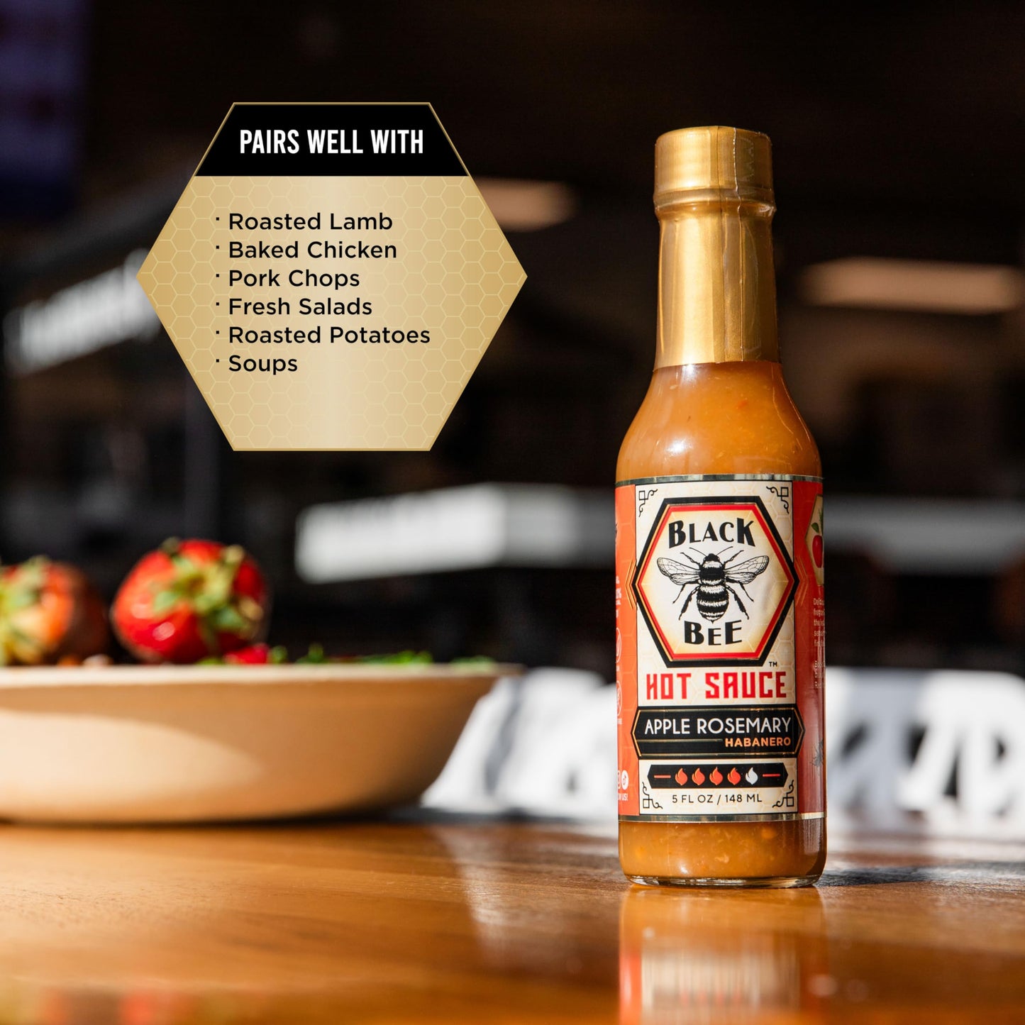 Black Bee Apple Rosemary Habanero Hot Sauce | Fresh Fuji Apple & Rosemary | Medium Hot | Gourmet Sauce for Chicken, Lamb & Pork | Quality Fresh