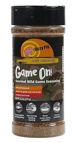 Dizzy Pig Game On! Wild Game Gourmet Seasoning Rub (8oz Shaker) - Seasons 30+lbs of Food - Hand Made in the USA - MSG Free, Gluten Free