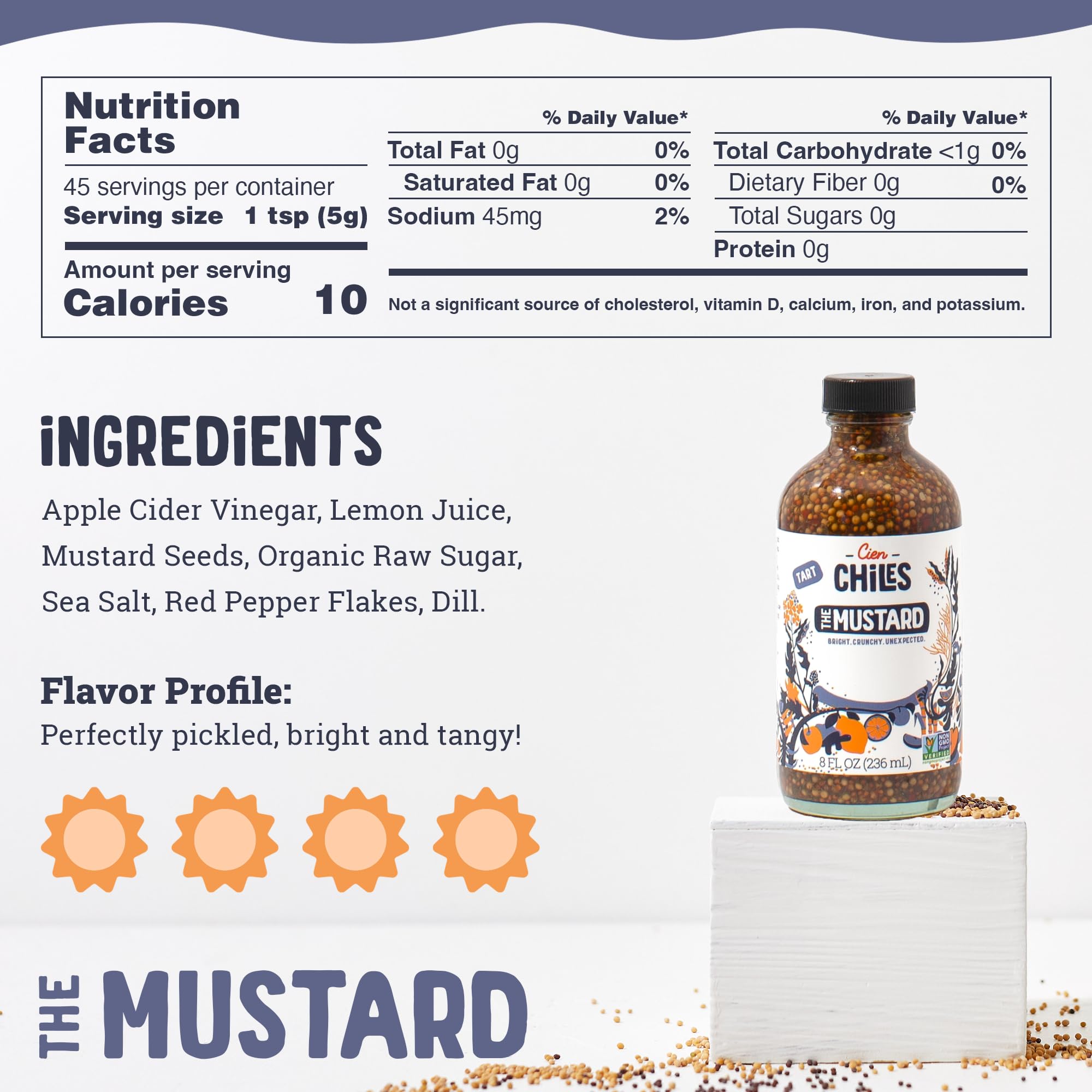 Cien Chiles Whole Family Pack | Habanero, Jalapeño, Thai Bird, Mustard | All Natural Sauces | Non-GMO, Gluten-Free, Vegan | 8 OZ Bottles
