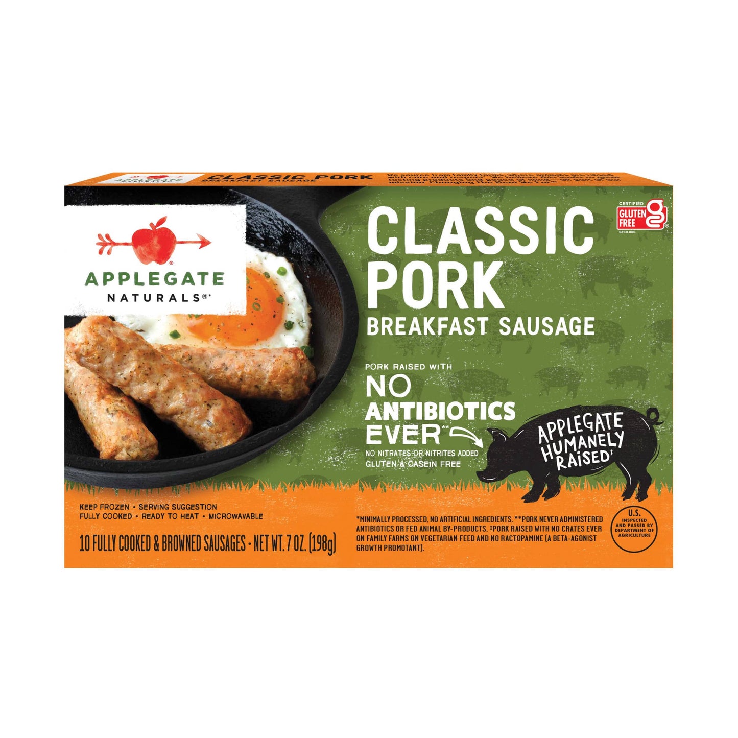 Applegate Naturals Classic Pork Breakfast Sausage, Fully Cooked, 7oz (Frozen)