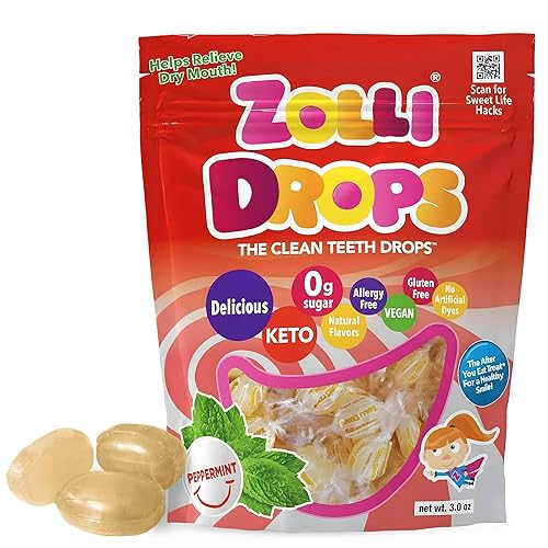 Zolli Drops Sugar Free Candy with Xylitol, Dye-Free Lollipops - Keto & Diabetic-Friendly, Dentist-Approved Treats for Kids(Peppermint, 3 oz)