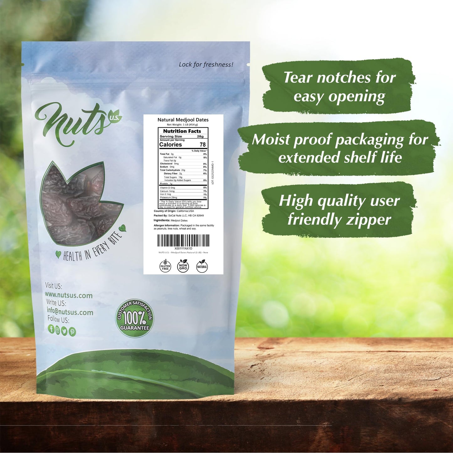 NUTS U.S. - Natural Medjool Dates | Grown In California Desert | Juicy and Sweet | No Added Sugar and Preservatives | Chewy Texture | All Natural