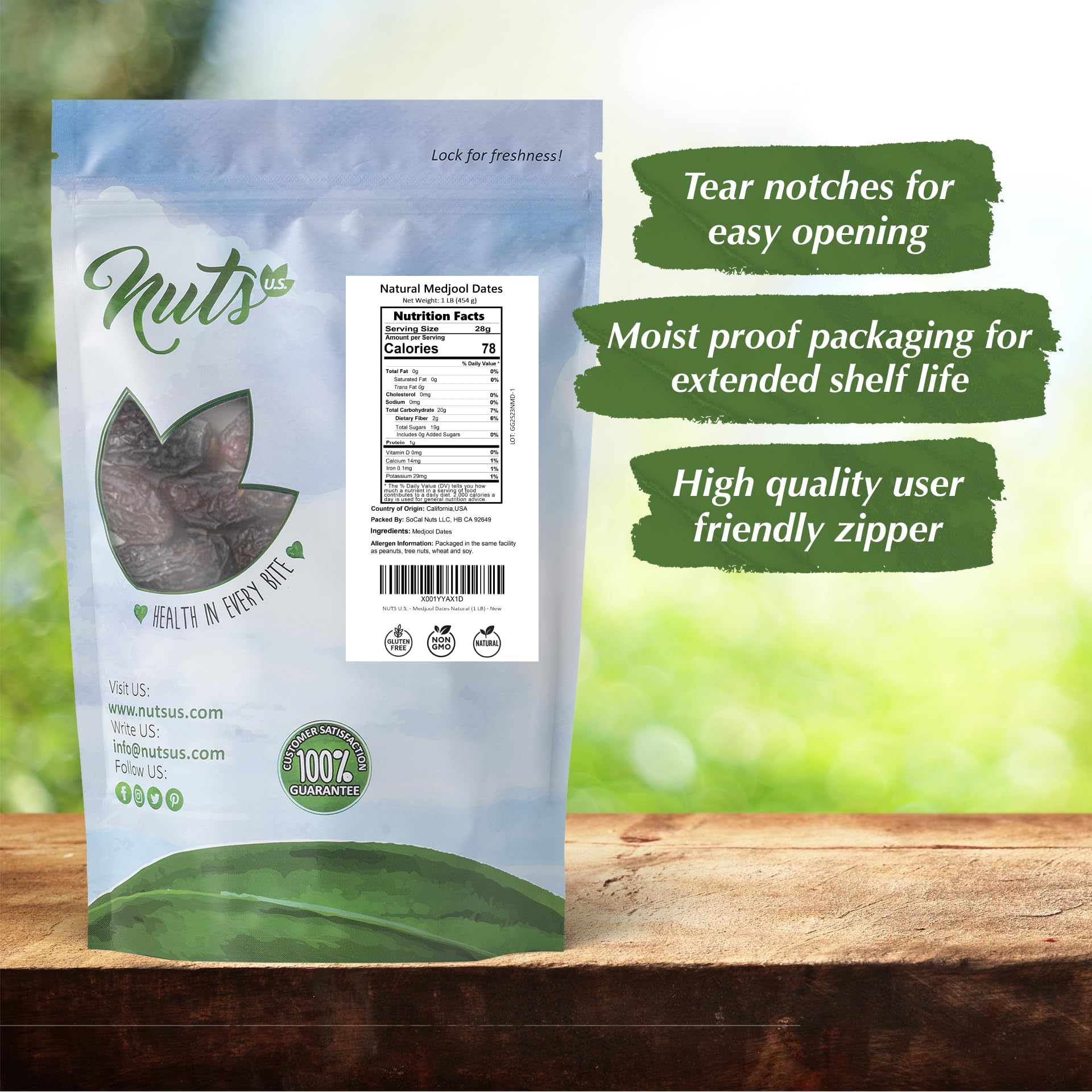 NUTS U.S. - Natural Medjool Dates | Grown In California Desert | Juicy and Sweet | No Added Sugar and Preservatives | Chewy Texture | All Natural