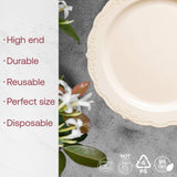 Smarty Had A Party Ivory Scalloped Plastic Dinner Plates 10 inch (120 Pieces) - Heavy Duty Disposable Plates for Wedding - Fancy Upscale Disposable