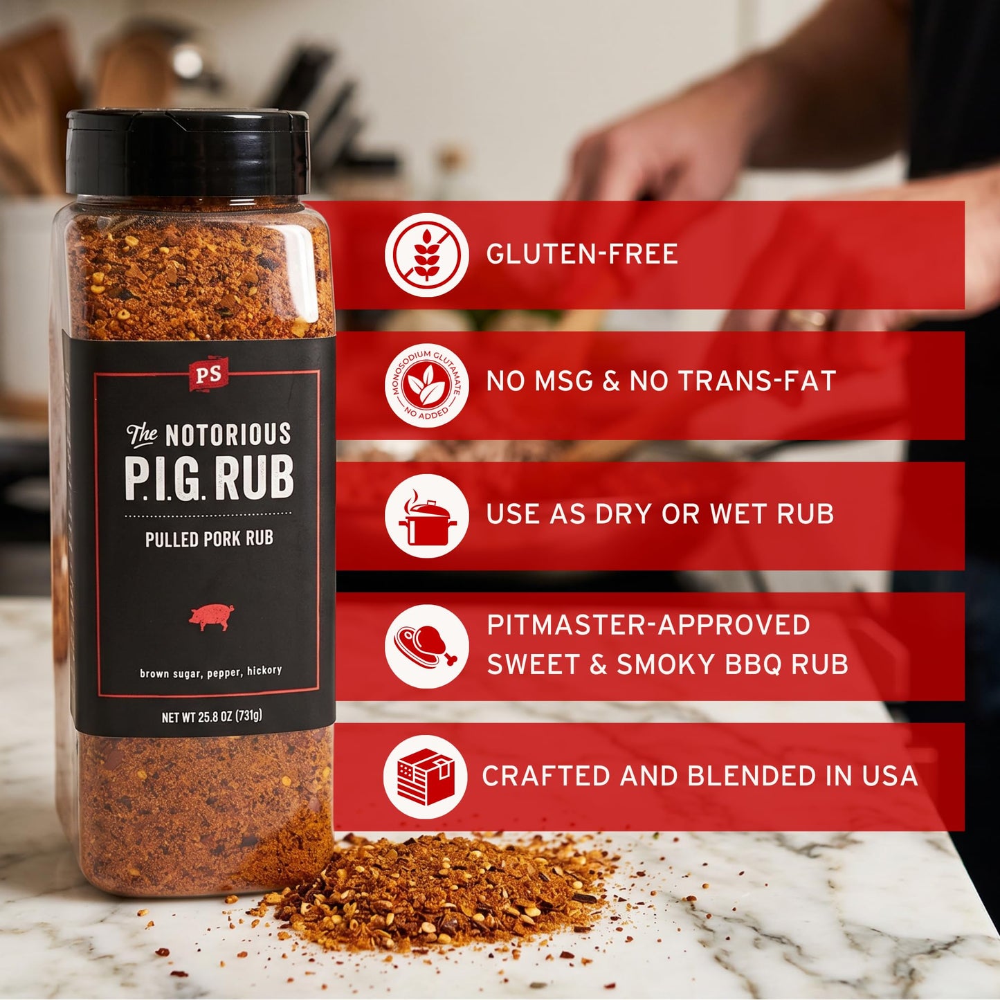 PS Seasoning Notorious PIG - Pulled Pork Seasoning & Dry Rub - Pulled Pork Seasoning, BBQ Rubs for Smoking and Grilling - Sweet & Smoky BBQ Spice