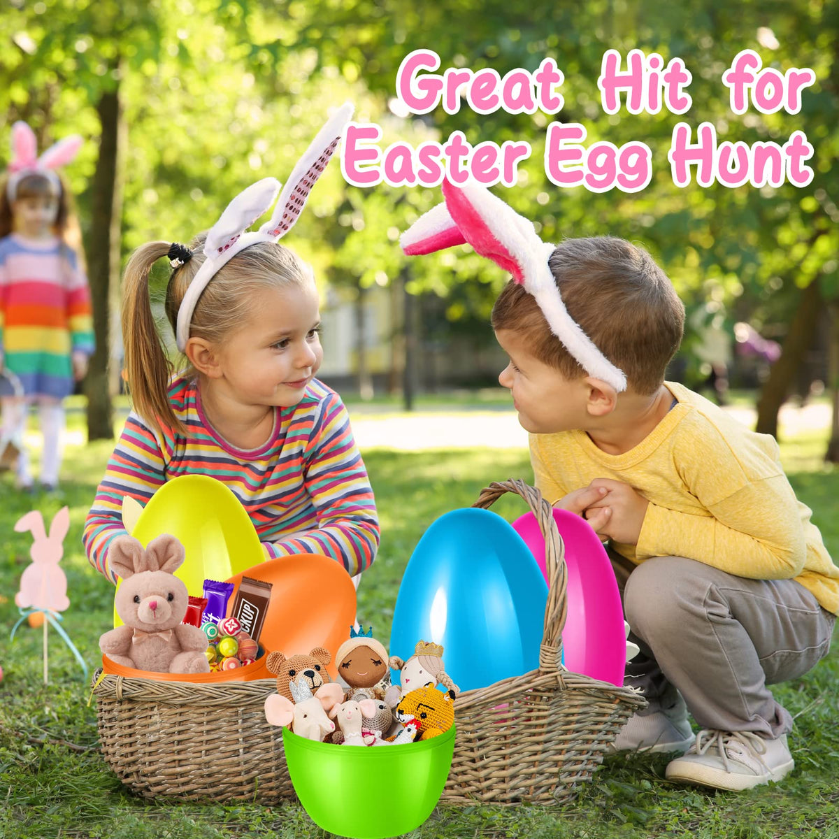 12 PCS Jumbo Easter Eggs, 10" Large Plastic Easter Eggs for Easter Egg Hunt, Empty Easter Eggs for Filling Treats, Fillable Surprise Eggs Bulk, Basket