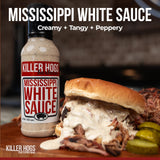 Killer Hogs Mississippi White Sauce, Creamy and Tangy Southern Style Flavor for Chicken, Pork, Seafood, and Grilled Meats, 12 oz Bottle