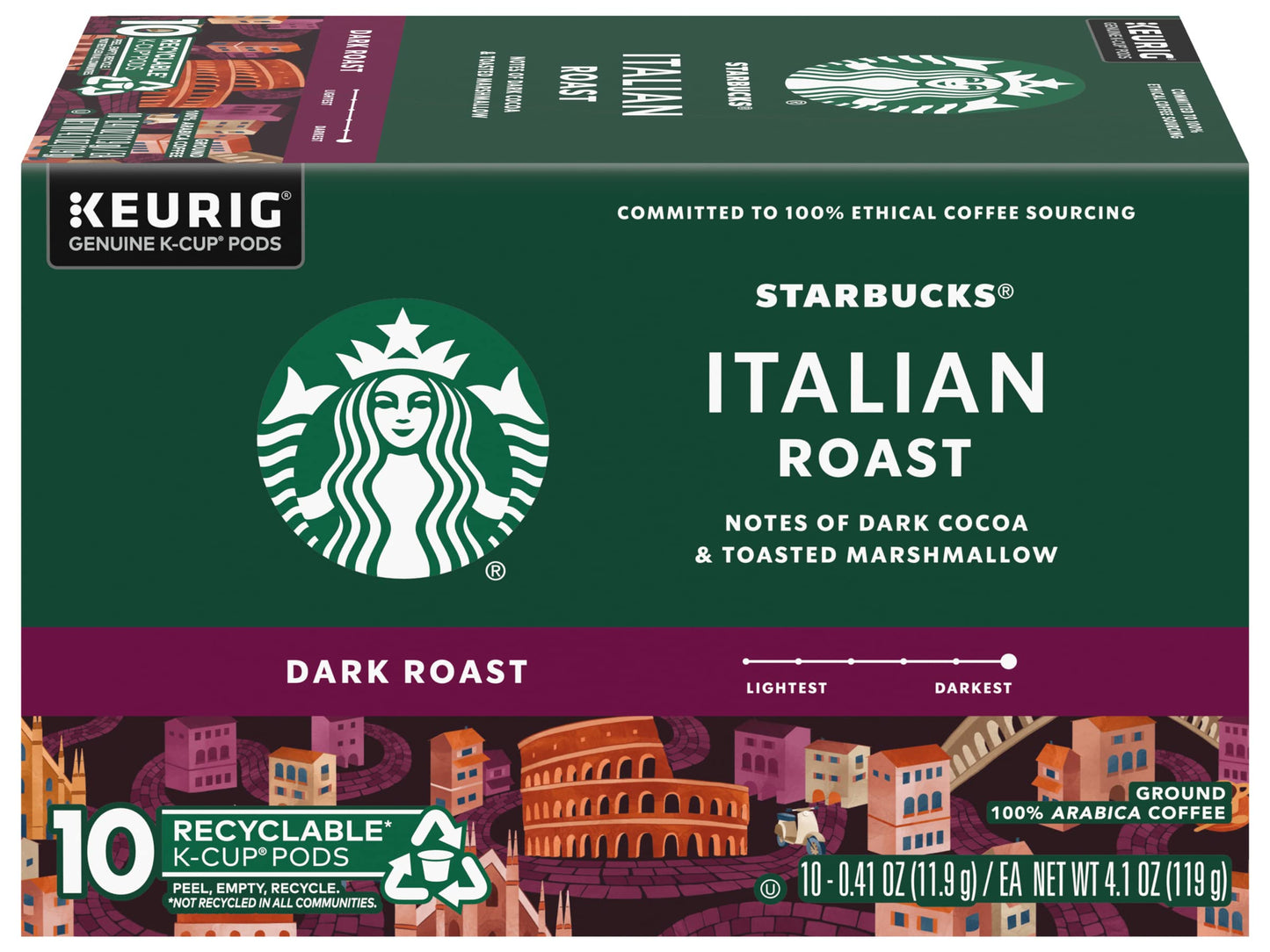 Starbucks Coffee K-Cup Pods, Italian Roast Coffee, Dark Roast, 100% Ground Arabica Coffee, Keurig Genuine K-Cup Pods, 10 CT K-Cups Per Box (Pack of 2