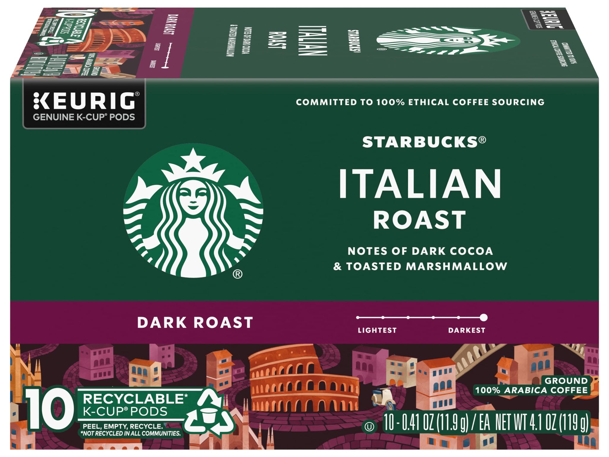 Starbucks Coffee K-Cup Pods, Italian Roast Coffee, Dark Roast, 100% Ground Arabica Coffee, Keurig Genuine K-Cup Pods, 10 CT K-Cups Per Box (Pack of 2
