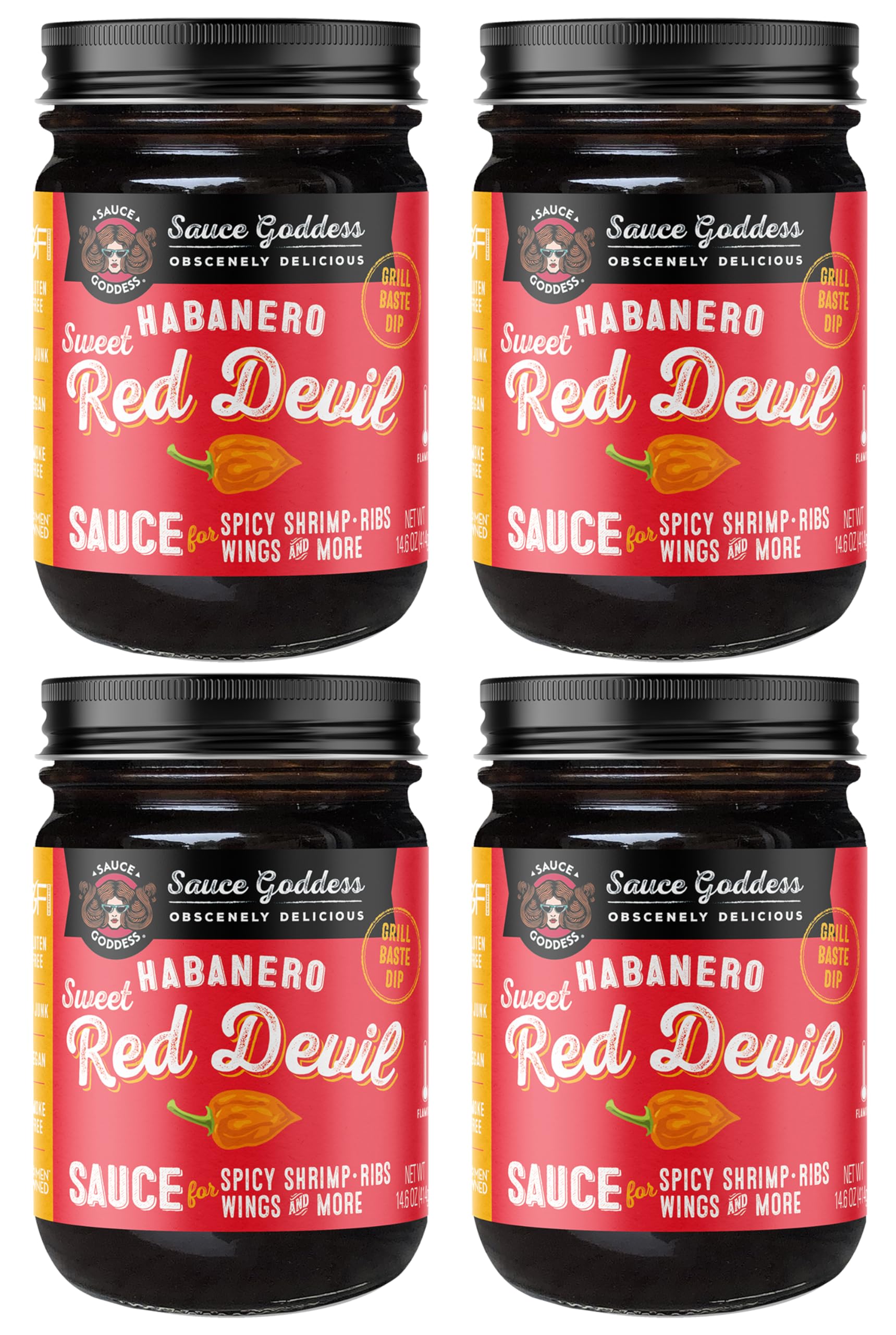 Sauce Goddess (Sweet Red Devil Habanero Sauce) BBQ Sauce - 14.6 oz (Pack of 4)