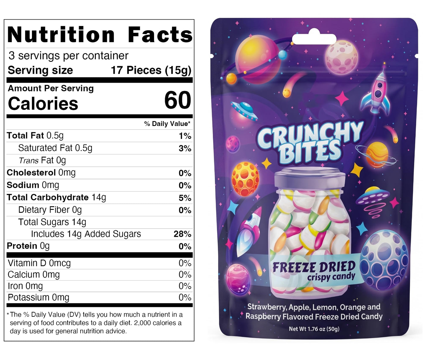 UNIQBITE 2 Pack Freeze Dried Candy, Fruit Flavored Crispy Candy Bites, 3.52 oz (100g)