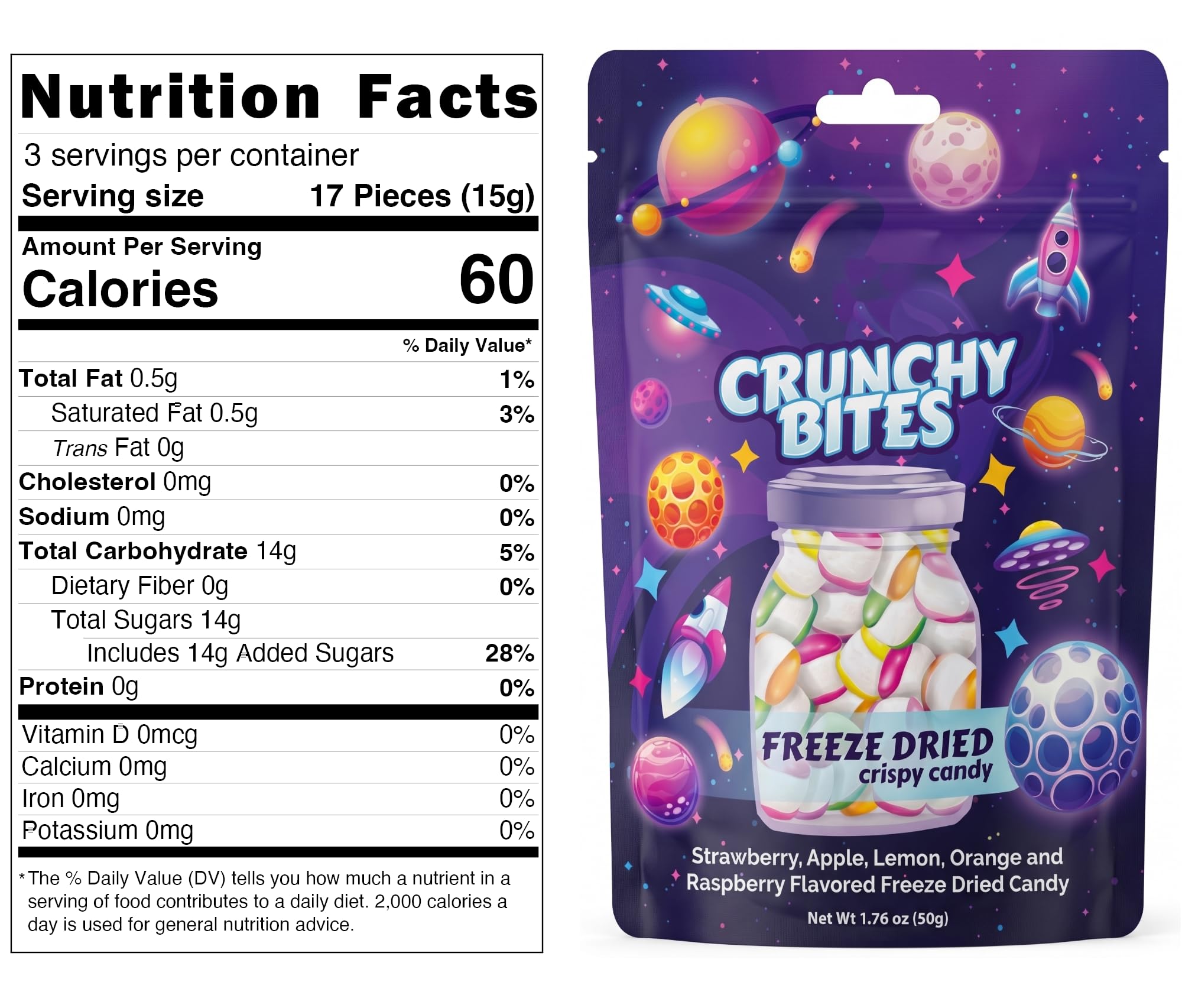 UNIQBITE 2 Pack Freeze Dried Candy, Fruit Flavored Crispy Candy Bites, 3.52 oz (100g)