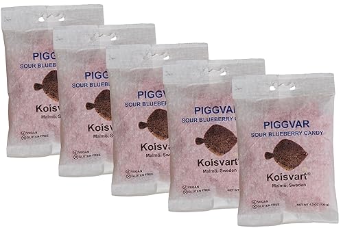 Kolsvart Sour Blueberry Swedish Candy - Vegan & Gluten-Free Gummies with Natural Fruit Flavor - Scandinavian Sour Candy - 4.2 oz Each (Pack of 5)