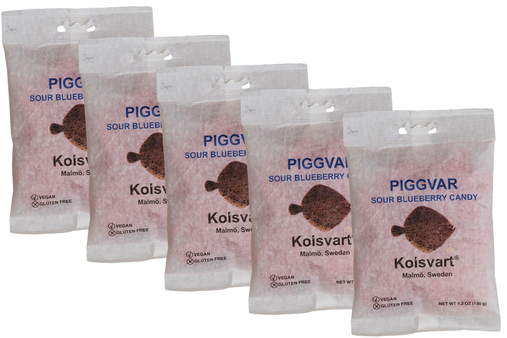 Kolsvart Sour Blueberry Swedish Candy - Vegan & Gluten-Free Gummies with Natural Fruit Flavor - Scandinavian Sour Candy - 4.2 oz Each (Pack of 5)