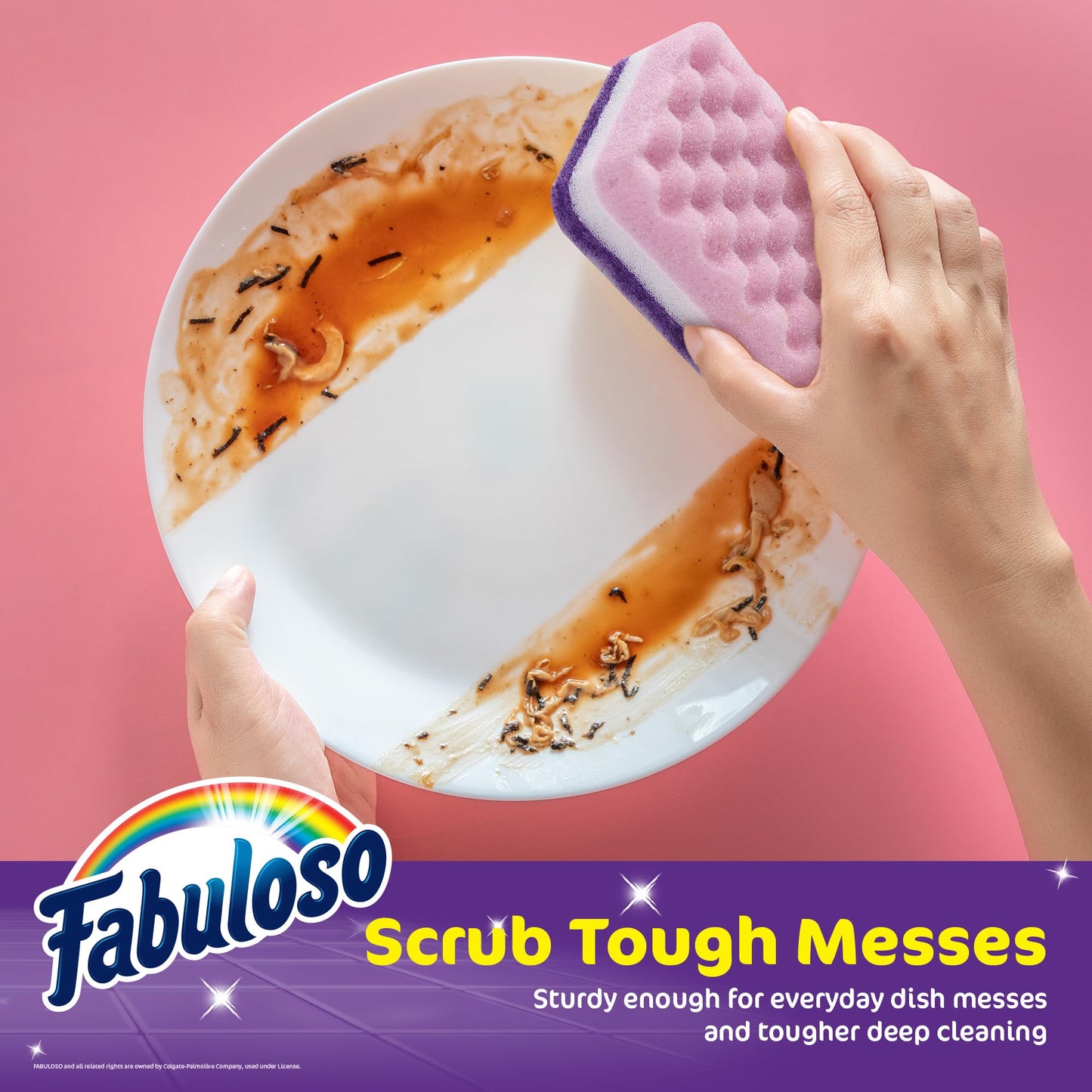 Fabuloso Scratch-Free Kitchen Dish Sponges, Purple Cellulose Scrubber Sponge with Scouring Pad for Dishes, Pots, Pans, Counters and Sinks, Tough on