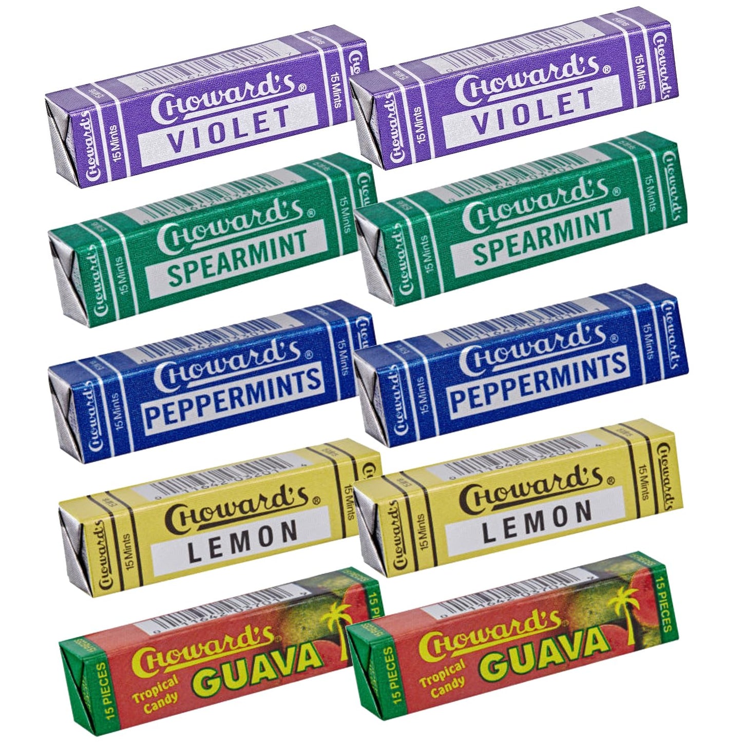 Choward's Mints Candy Variety Pack | Violet, Spearmint, Peppermint, Guava, and Lemon | Bold Aromatic Flavors | Perfect for Lunchboxes, Travel
