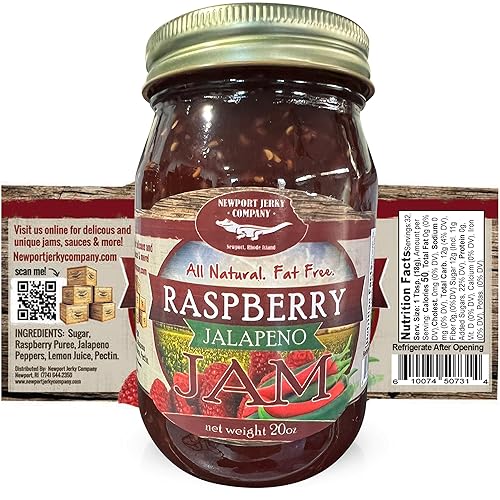 Newport Jerky Company All Natural Gourmet Raspberry Jalapeno Jam | Classic Spread for Burgers, Sandwiches, Toast, Cream Cheese, Charcuterie | Made in