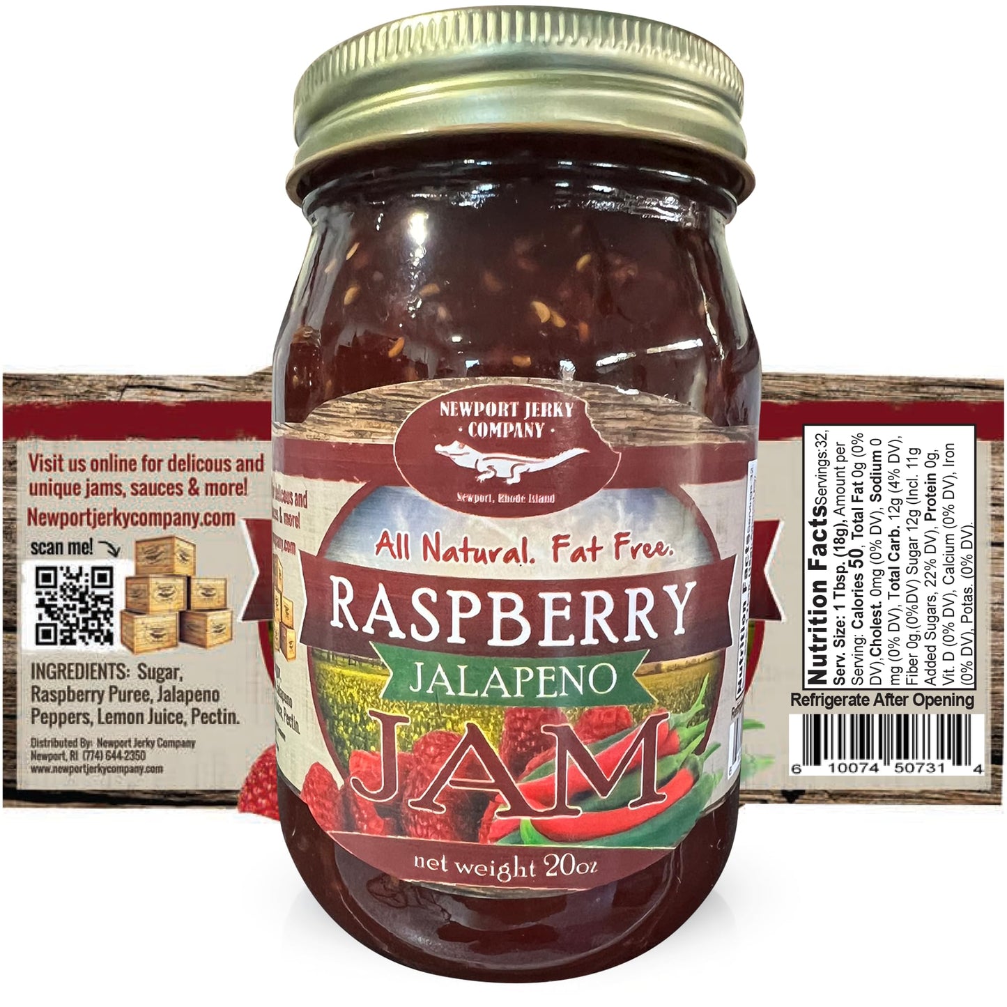 Newport Jerky Company All Natural Gourmet Raspberry Jalapeno Jam | Classic Spread for Burgers, Sandwiches, Toast, Cream Cheese, Charcuterie | Made in