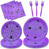 96 Pieces Halloween Spider Web Tableware Party Supplies - Disposable Dinnerware Set with Paper Plates, Napkins, and Forks for Spooky Halloween Party