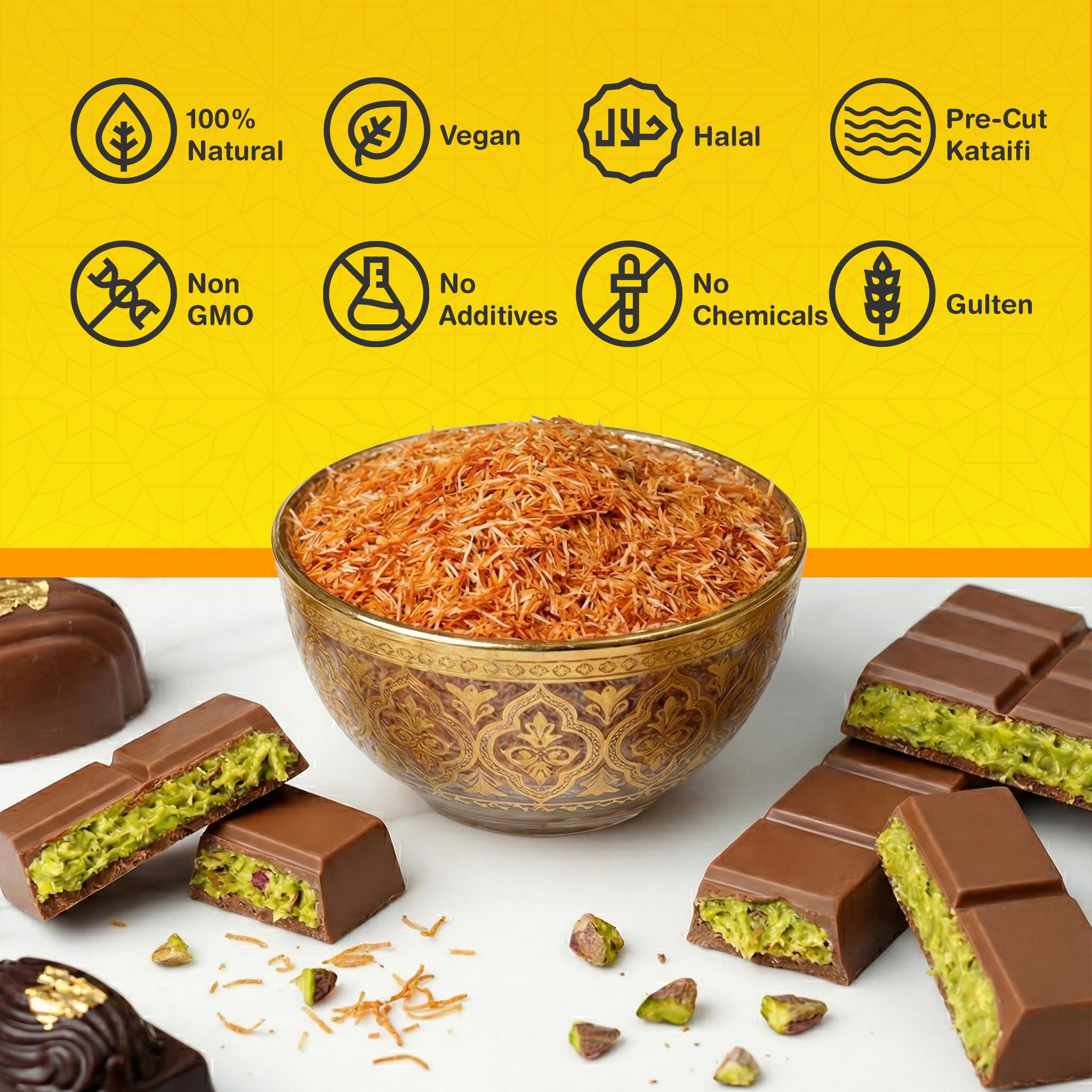 MELIKE Kataifi, Premium Roasted Kataifi For Dubai Chocolate Bar, Toasted Kataifi Shredded Fillo Dough, Knafeh, Kadayif, Kunafa, 7oz.(200g)