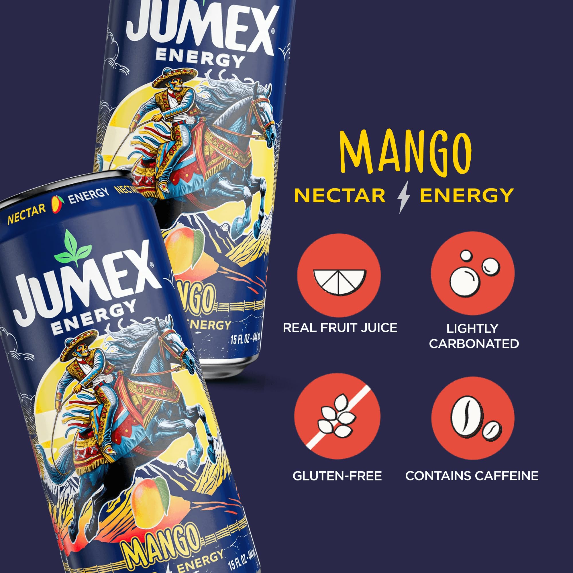 Jumex Mango Nectar Energy Drink, 150 mg of Caffeine, Real Fruit Juice, 15 fl oz (Pack of 12)