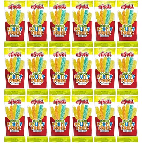 Assorted Flavors Efrutti Sour Fruity Fries - (Box of 48) - Perfect for Candy Buffets, Loot Bag Fillers, Snacking, and More
