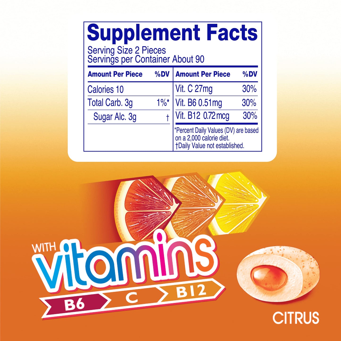 Mentos Gum with Vitamins, Sugar Free Chewing Gum with Xylitol, Citrus Flavor, Vitamins B6, B12 and C, Bottle of 45 (Bulk Pack of 4)