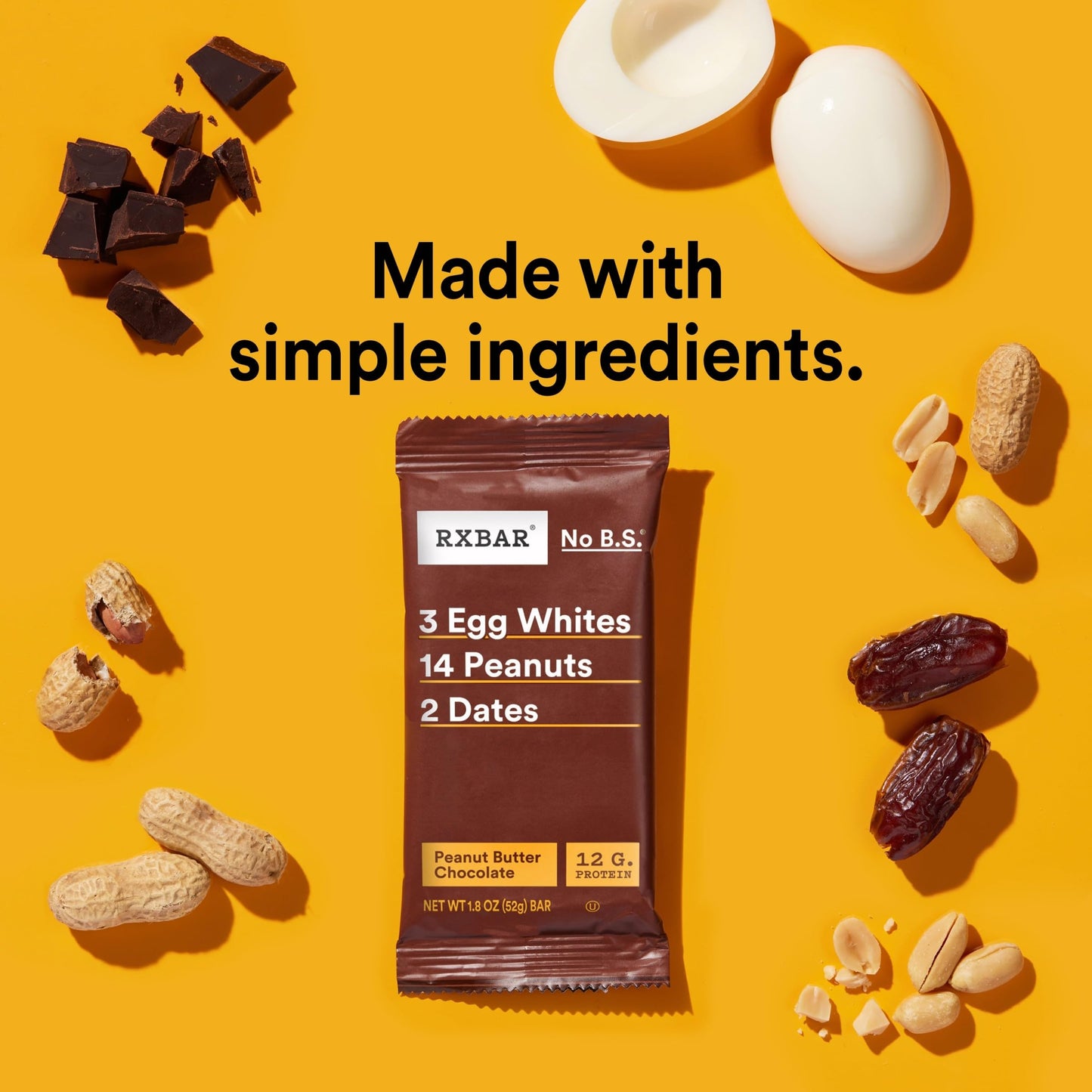 RXBAR Protein Bars, Protein Snack, Snack Bars, Peanut Butter Chocolate, 9.1oz Box (5 Count)