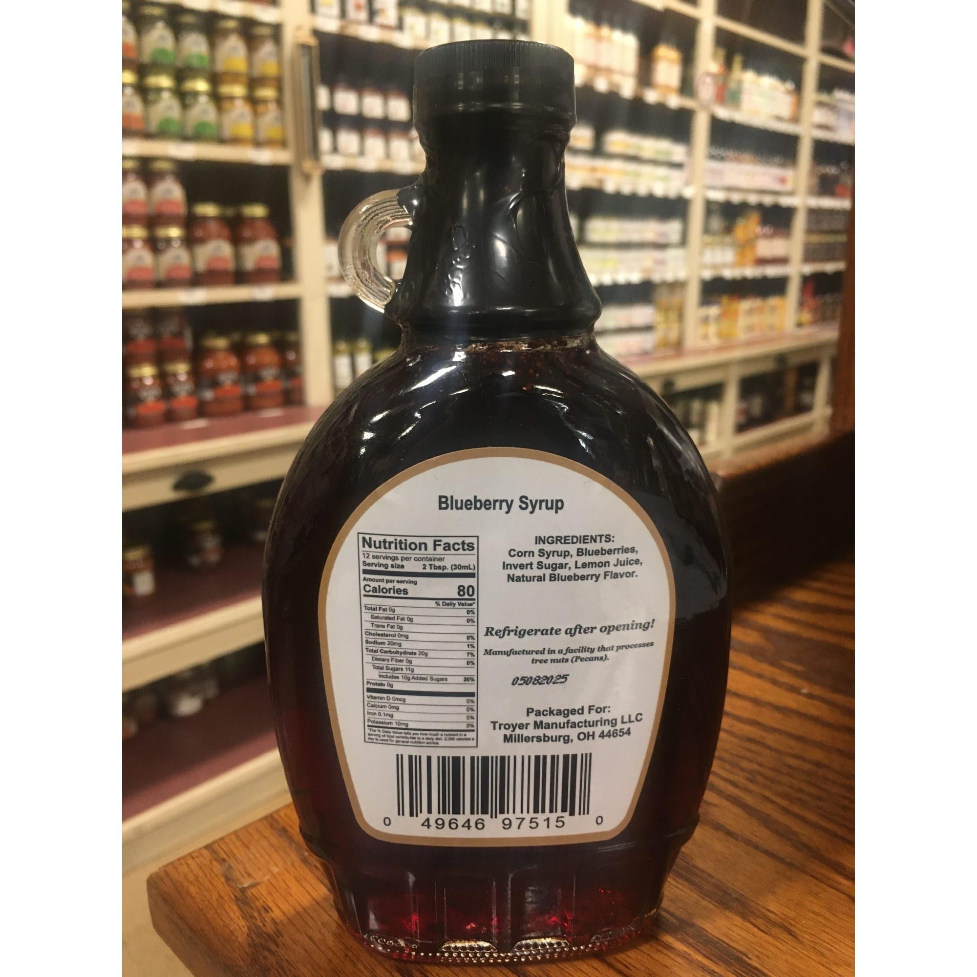 Amish Wedding Syrup, Ohio Made for Pancakes or Waffles, Two 12 ounce Glass Bottles, Blueberry