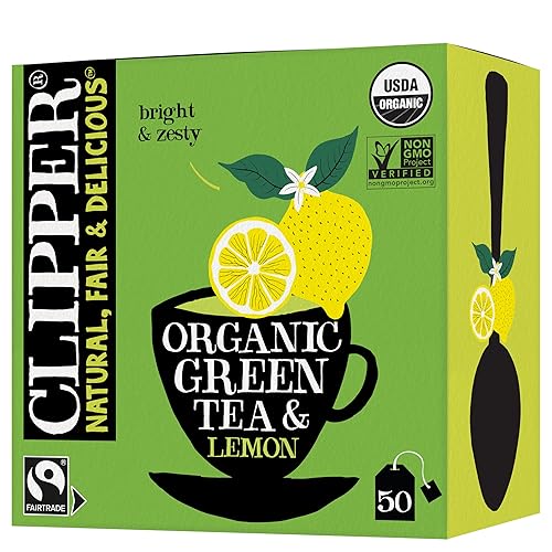 Clipper Tea Green Tea & Lemon Teabags - USDA Organic, Great Hot or Iced - Bright, Zippy, Natural, Fair & Delicious - 50 Tea Bags