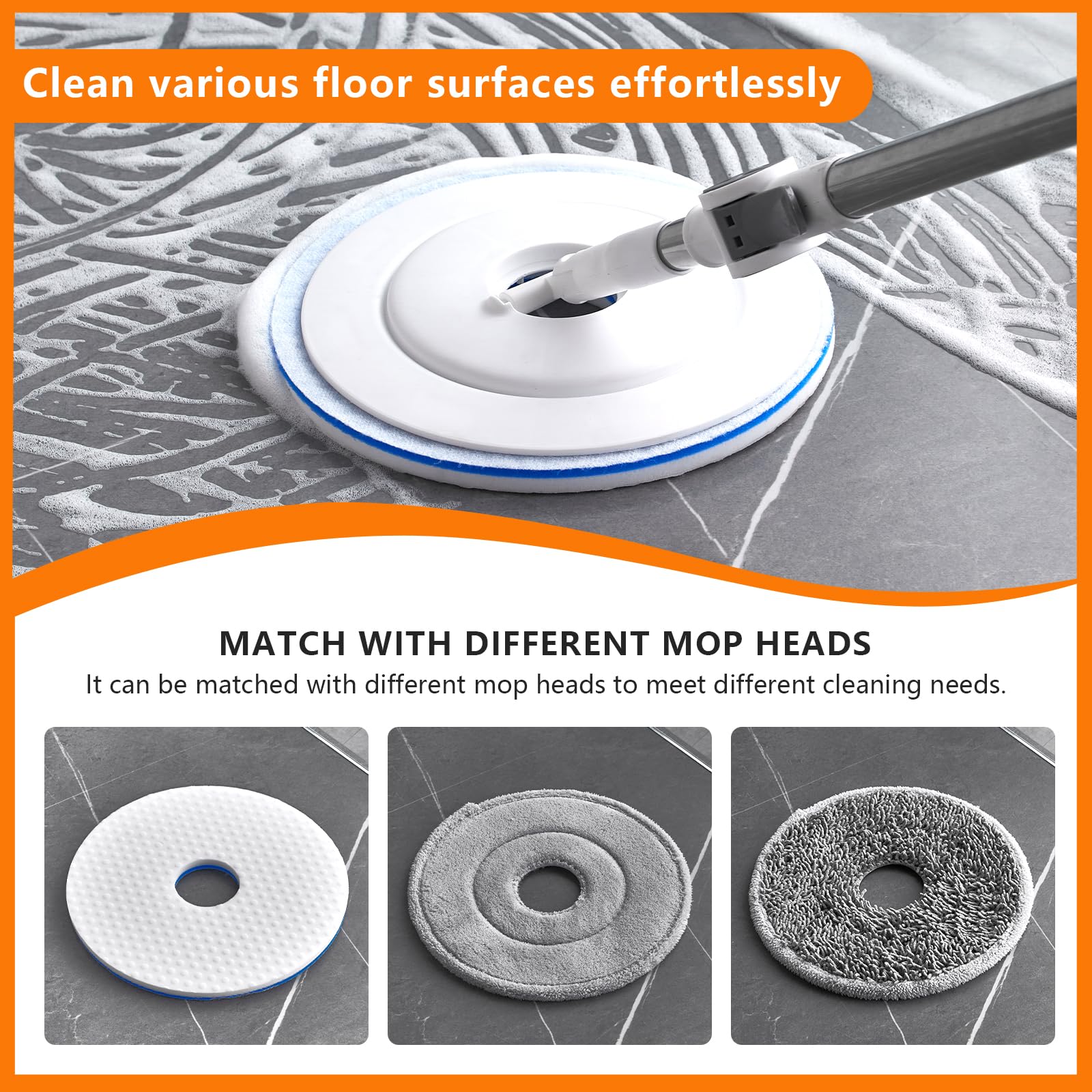 Spin Mop and Bucket Set ?2 Replaceable Microfiber Mop Pads?1 Magic Sponge Eraser pad for Deep-Cleaning Mops for Floors (Mop Set, 10" Mop-Head)