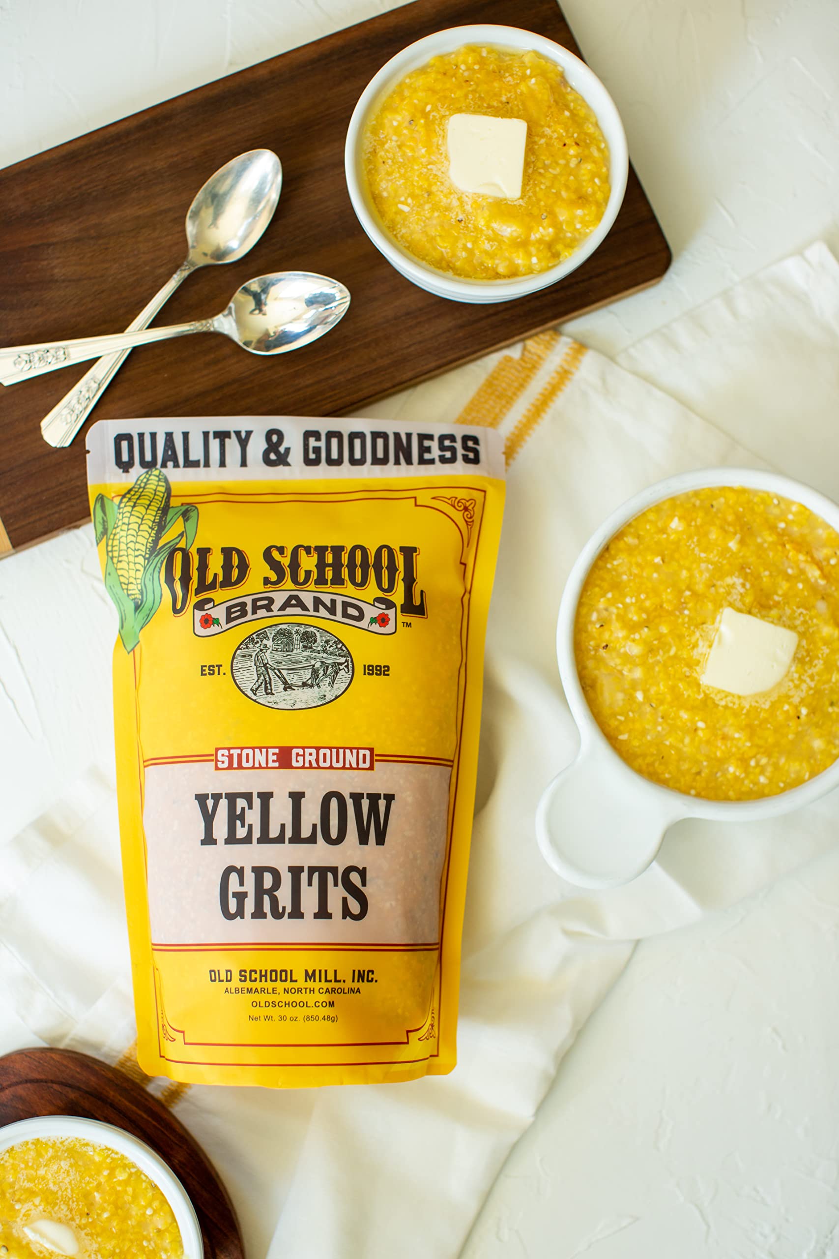 Old School Brand™ Stone Ground Yellow Corn Grits, 30 ounces | Gluten Free, Medium-Coarse Ground | Made in USA