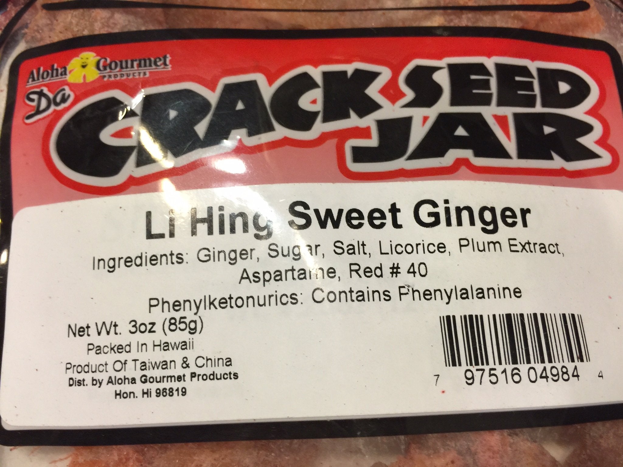 Crack Seed Jar Li Hing Sweet Ginger 3 oz