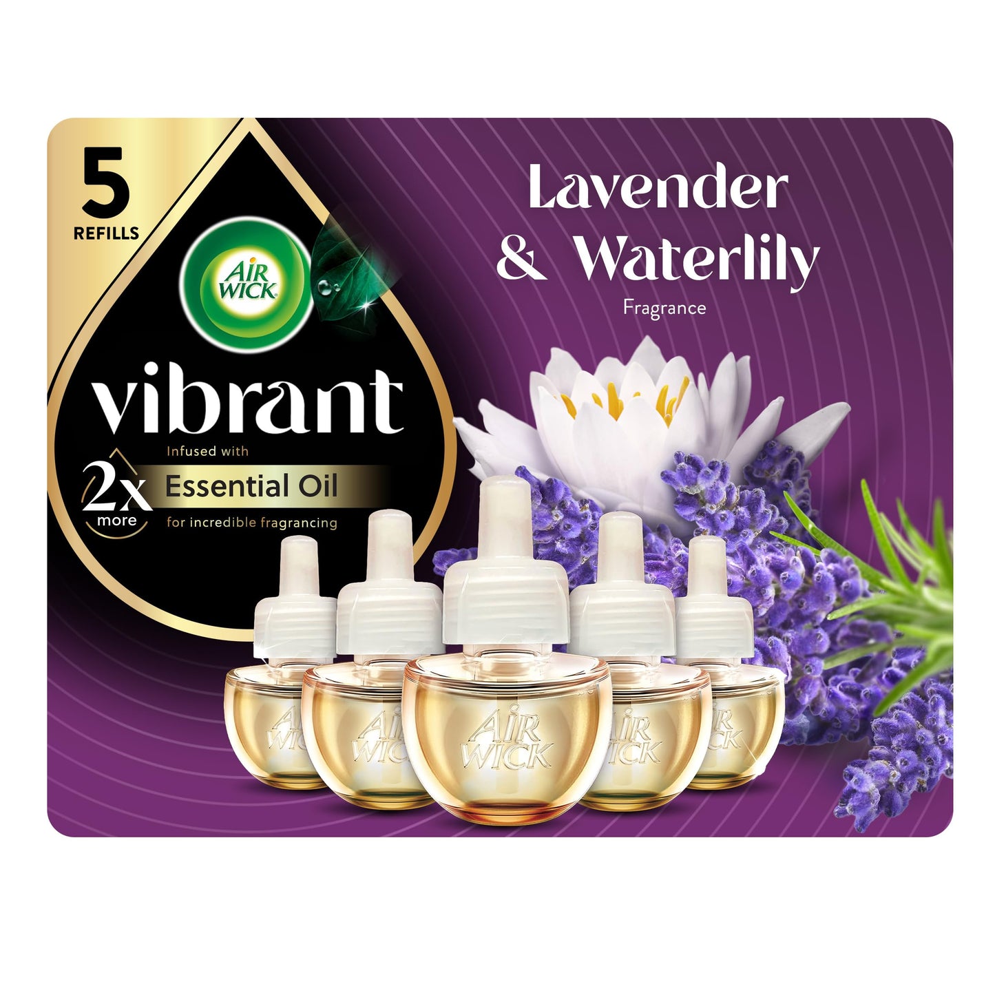 Air Wick Plug in Scented Oil Refill, 5ct, Lavender & Waterlily, Air Freshener, Essential Oils