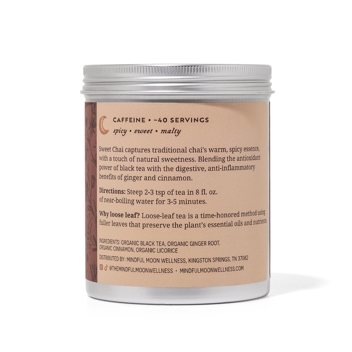 Sweet Chai Tea by Mindful Moon - Spicy & Sweet Caffeinated Blend with Ginger, Cinnamon, & Licorice - Loose Leaf Tea (Large)