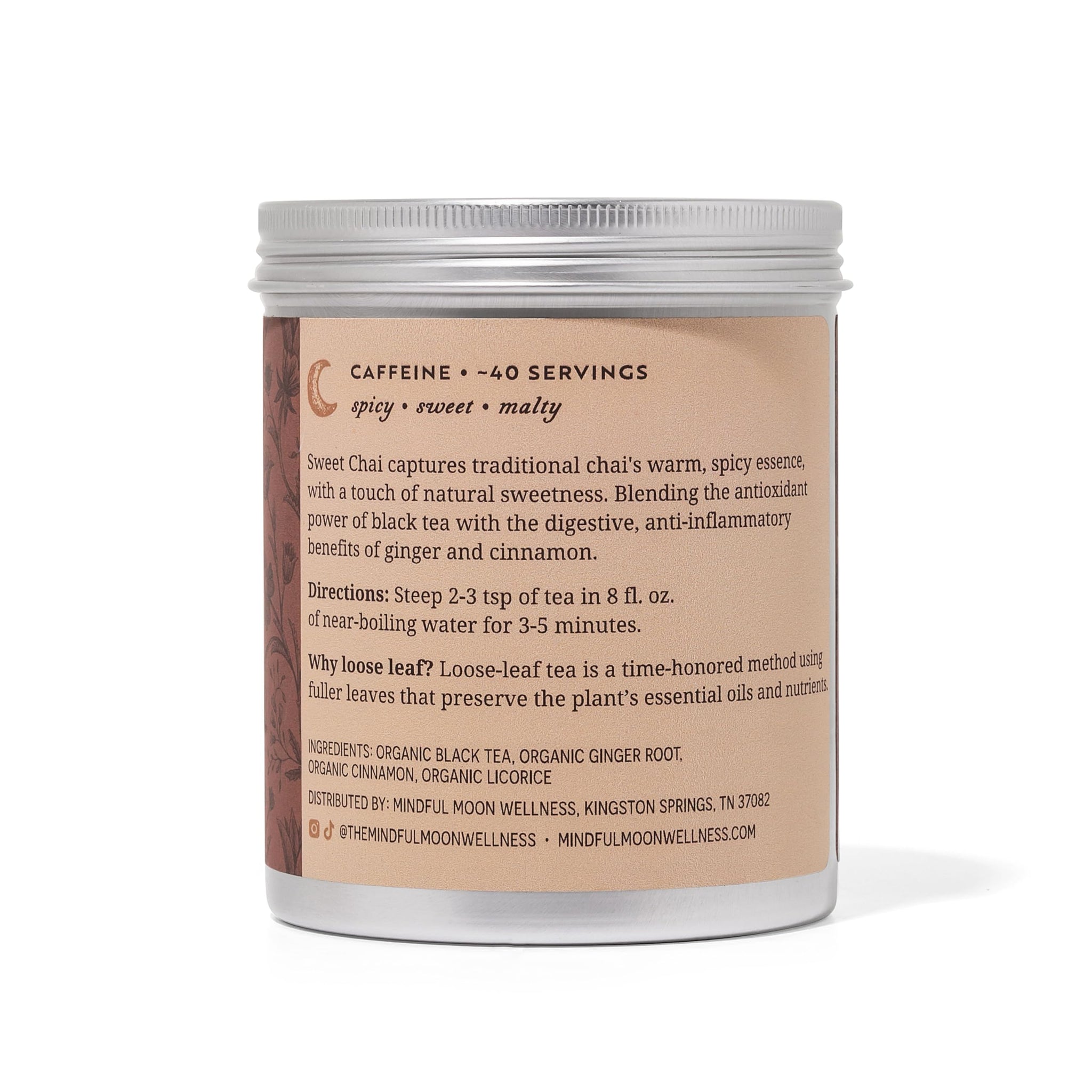Sweet Chai Tea by Mindful Moon - Spicy & Sweet Caffeinated Blend with Ginger, Cinnamon, & Licorice - Loose Leaf Tea (Large)