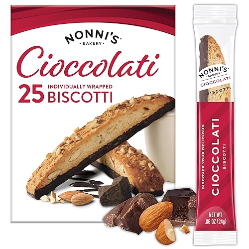 Nonni's XL Biscotti Dark Chocolate with Almond Cookies, Individually Wrapped Italian Coffee Snacks, 25 Cookies, 33.25 oz. Large Carton (Pack of 1)