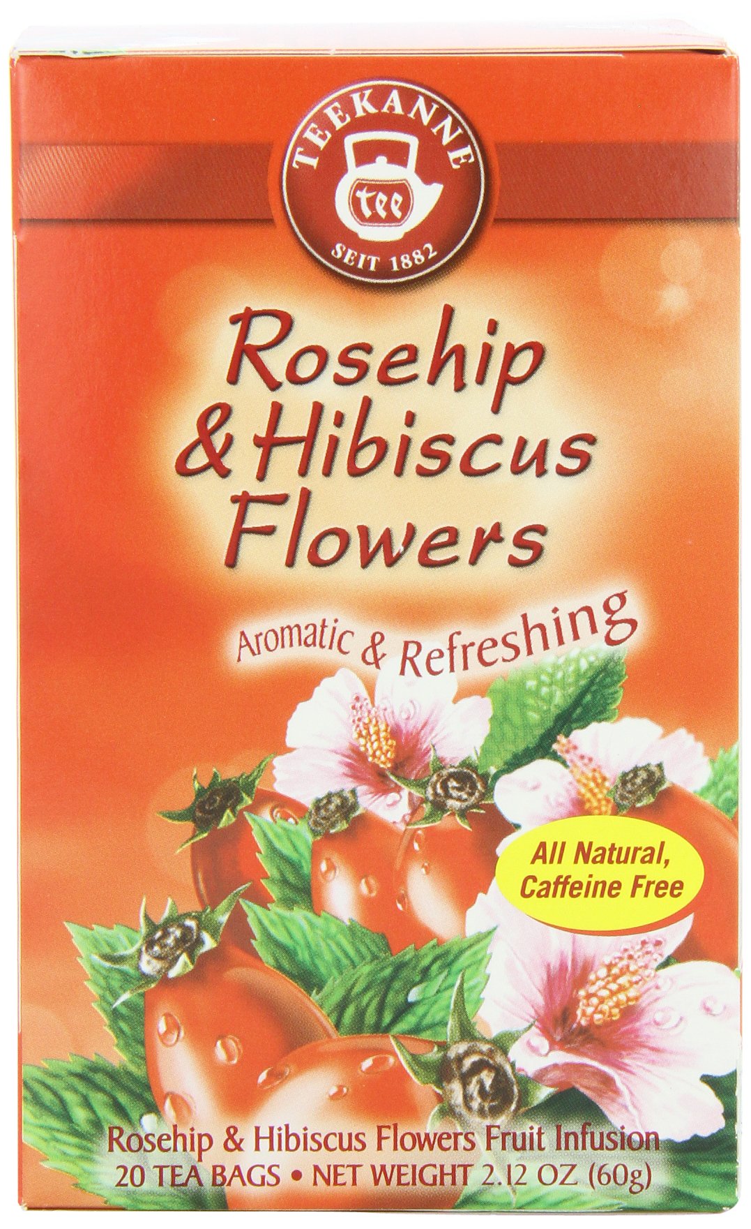 Teekanne Tea, Rose Hip & Hibiscus Flowers, 20 - Teabags, 2.12 Ounce, (Pack of 5)