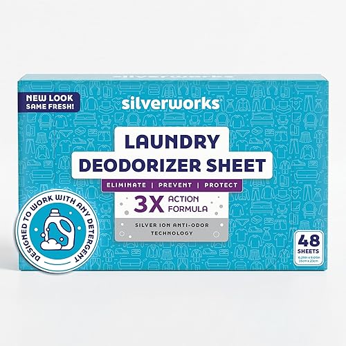 SilverWorks! Deodorizer Laundry Odor Eliminator For Clothes - Natural Silver Ion Infused Washer Sheets - Laundry Deodorizer Odor Eliminator - Lasting