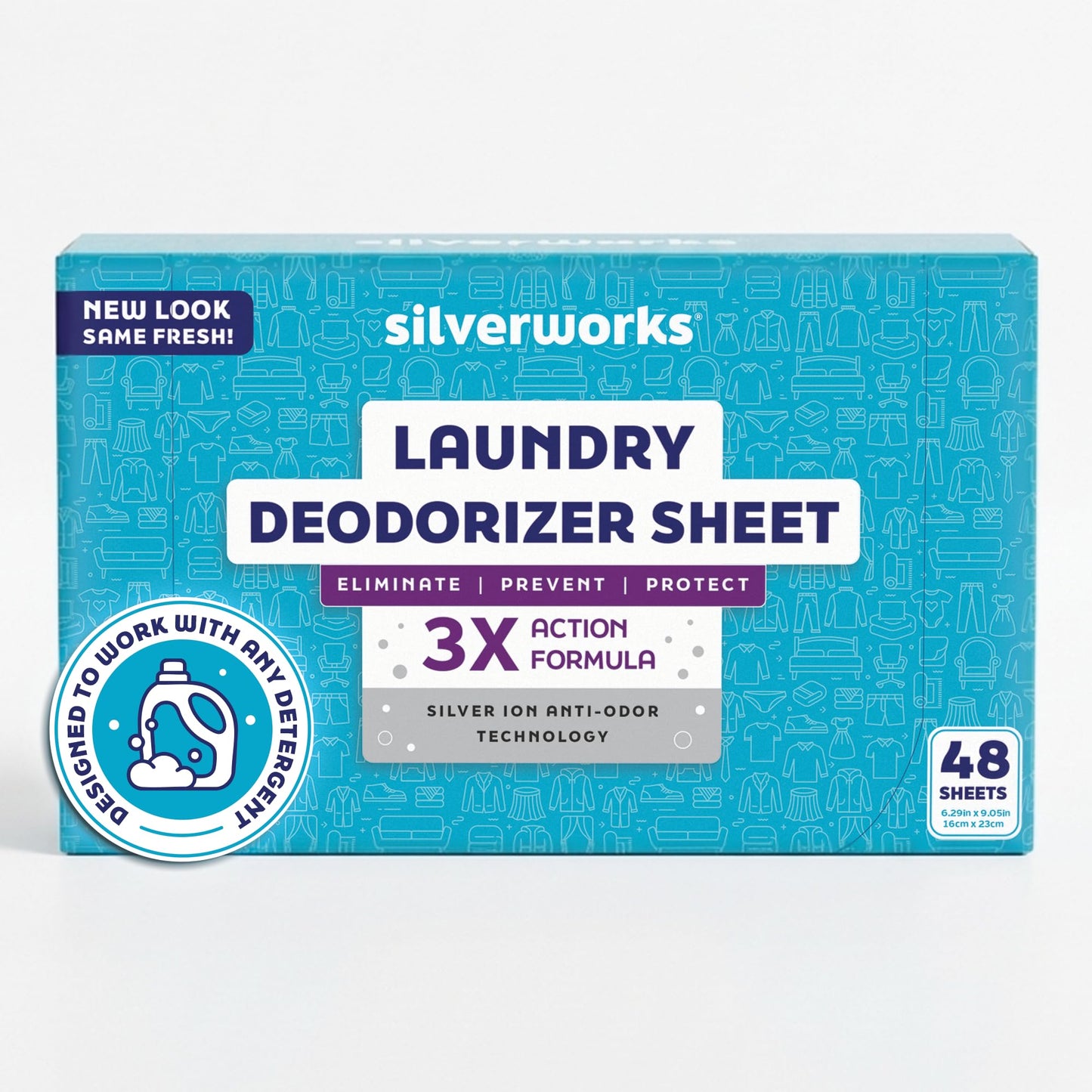 SilverWorks! Deodorizer Laundry Odor Eliminator For Clothes - Natural Silver Ion Infused Washer Sheets - Laundry Deodorizer Odor Eliminator - Lasting