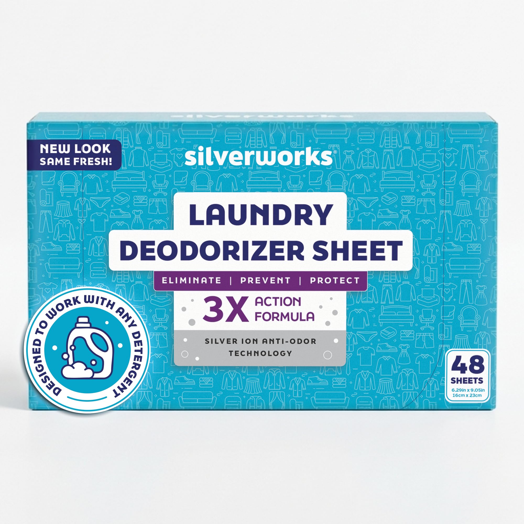 SilverWorks! Deodorizer Laundry Odor Eliminator For Clothes - Natural Silver Ion Infused Washer Sheets - Laundry Deodorizer Odor Eliminator - Lasting